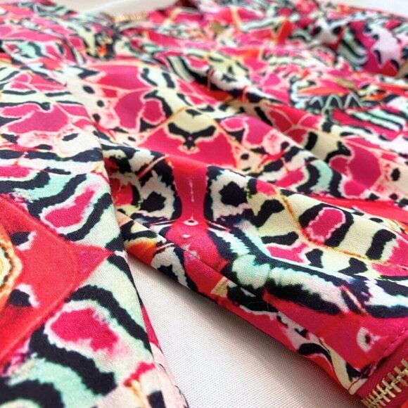 NWT MARCIANO PINK COLORFUL ABSTRACT PRINT ZIPPED HEMLINE ASYMMETRICAL JACKET - 4 - Picture 8 of 11